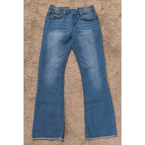 Lucky Brand Girls Flare Jeans Size 16 Elastic Waist Blue Denim Raw Hem